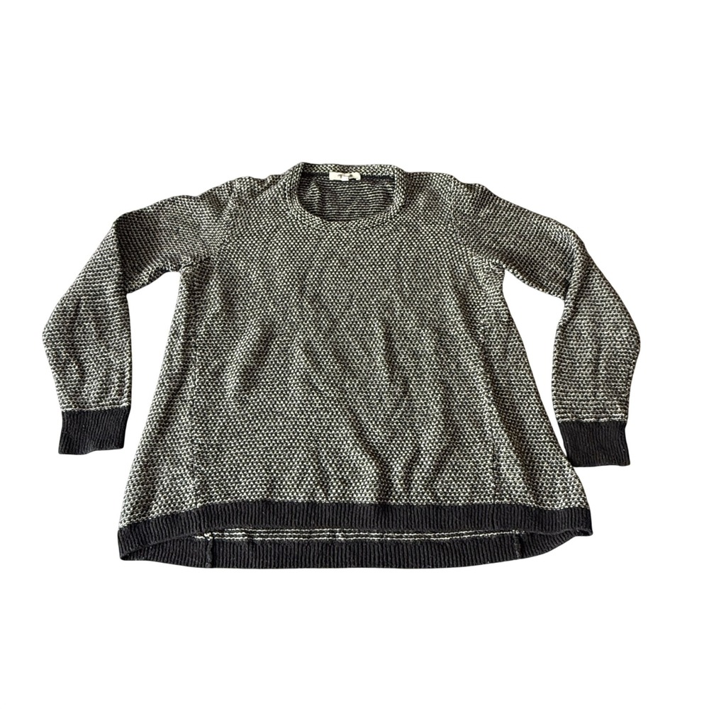 Madewell Womens Black White Textured Birds Eye Knit Crewneck Sweater Size M